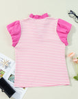 Rosie Stripe Ruffled V Neck Cap Puff Sleeve Top