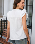 Eileen Ruffle Accent Flutter Sleeve Notch Neck Top