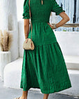Smocked Short Sleeve Midi Dress