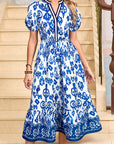 Floral Puff Sleeve V-Neck Midi Dress