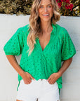 Arielle Embroidered Hollow-out Puff Sleeve Blouse