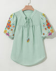 Floral Embroidered Puff Sleeve Blouse