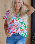 Artemis Leopard V Neck Short Sleeve Blouse
