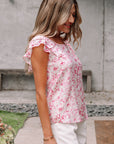 Floral Bow Back Ruffle Sleeve Blouse