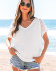 Novah Lace Crochet Textured Button Back Top