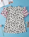 Capri Floral Ric Rac Ruffle Sleeve Blouse