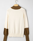 Colorblock Raglan Puff Sleeve Mock Neck Sweater