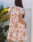 Marigold Floral Ruffled Trim Flutter Sleeve Dress