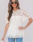 Maliyah Scalloped Floral Lace Peplum Blouse