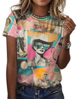 Baha Ranch Retro Pop Western Collage Cotton T Shirt