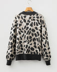 Leopard Contrast Trim Drop Shoulder Sweater