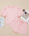 Nova Puff Sleeve Pearl Embellished Scallop Set