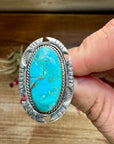 Oval Ring- Size 8- Kingman turquoise ring and sterling silver