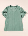 Lakelynn Petal Sleeve Jacquard V Neck Plus Size Blouse