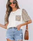 Leona Leopard Lace Trim Puff Sleeve Top