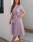 Zariyah Floral Shirred Buttoned Front Midi Dress