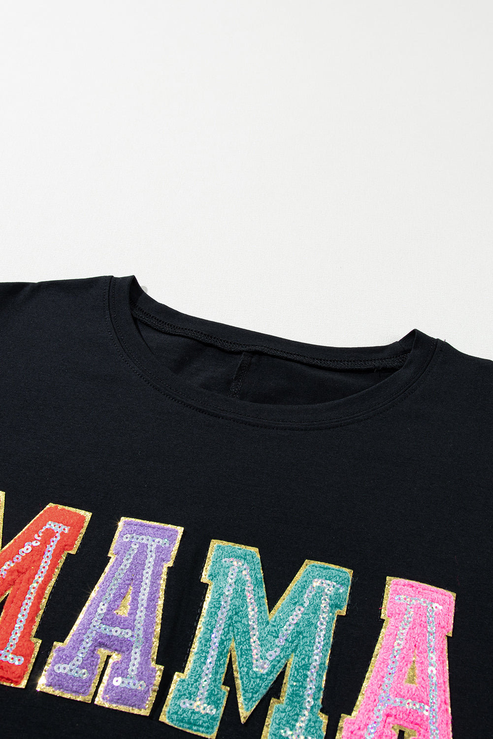 MAMA Chenille Patched Crew Neck Top