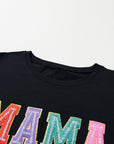 MAMA Chenille Patched Crew Neck Top