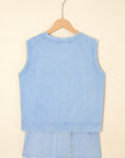 Aria 2 Pieces Mineral Wash Cotton Tank Top Lined Split Skirt Set