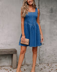 Emily Square Neck Bowknot A-line Denim Dress