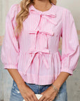 Stripe Bow Tie Front Blouse