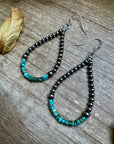 Teardrop Earrings – Sterling Silver Pearl & Blue Turquoise Heishi