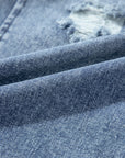 Solid Denim Distressed Bib Pocket Wide Leg Overall