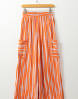 Stripe Cropped Palazzo Pocketed Pants