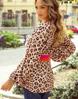 Cheetah Colorblock V-Neck Balloon Sleeve Babydoll Blouse