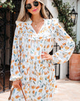 Katherine Floral Tie Neck Frilled Long Sleeve Dress