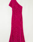 Sequin One Shoulder Thigh High Split Bodycon Gown
