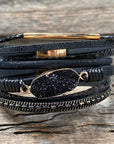 Black Stone and Leather Fashion Bracelet XI134