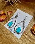 Long Dangle Earrings Hoop Turquoise & Sterling Silver
