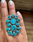 Long Ring- adjustable - Kingman turquoise ring and sterling silver