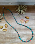 26” Dark Blue Rondelle Turquoise & Spiny Oyster Necklace