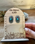 Long Sterling silver stud earrings with kingman turquoise