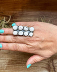 White Buffalo Turquoise Ring – 8-Stone Adjustable Long Statement Ring