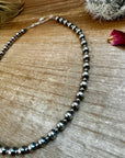 14 inch 6 mm and 3 mm Sterling Silver Pearls choker necklace