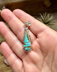 Teardrop Pendant with Kingman Turquoise – Option 5 – Sterling Silver – Native Made by SF – Fits 5mm