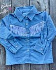 Shea Baby Denim Fringe Pearl Snap Shirt