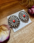 Large Concho Earrings with Red Spiny Oyster – Sterling Silver