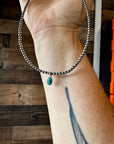 14 inch 3 mm sterling silver pearls - choker and Kingman turquoise pendant