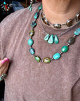 16-Inch Green Turquoise Necklace with Sterling Silver Pearls
