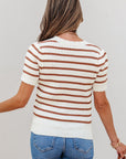 Eloise Stripe Scalloped Round Neck Short Sleeve Sweater