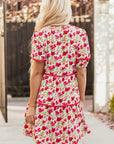 Ruby Floral Puff Sleeve Tiered Ric Rac Pocketed Mini Dress