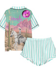 Baha Ranch Retro Pop Western Howdy Desert Cowgirl Satin Pajamas