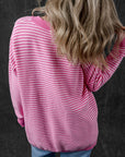 Alana Striped Scallop V Neck Loose Sweater