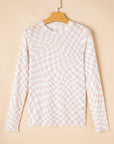 Checker Mesh Long Sleeve Top