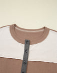 Colorblock Waffle Knit Patchwork Henley Top