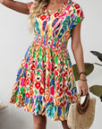 Abstract V-Neck Ruffle Mini Dress